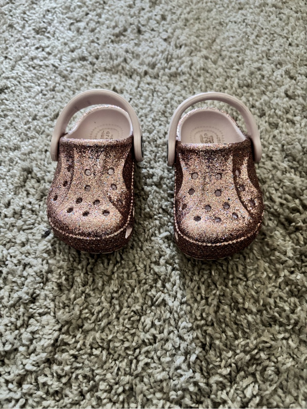 Glittery Rose Gold Kids Croc with Adjustable Heel Strap